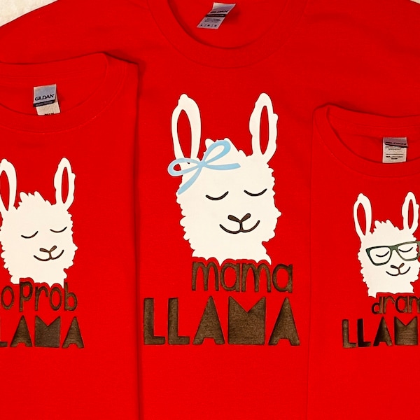 Family Llama T Shirt - Family pajamas - Llama Red Pajamas - No Prob Llama Shirt - Drama Llama Shirt - Custom Llama Shirt - Family Gifts