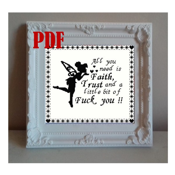 Fairy, Cross Stitch Pattern, pattern download, cross stitch PDF, Tinkerbell, quote, adult cross stitch, contemporary cross stitch, PDF