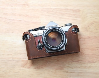 Olympus OM1 OM2 OM3 OM4 HandMade Camera protection Cowhide leather case Bag Made to Order Brand new handcrafted Half case