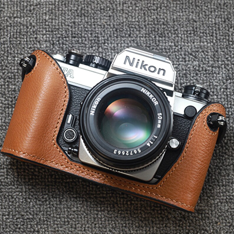Nikon FA HandMade Camera protection Cowhide leather case Bag handcrafted Half case pouch with shops strap option
