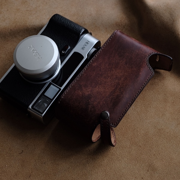 Konica  Hexar AF 35mm Rangefinder HandMade Camera protection Cowhide leather case Bag Made to Order Brand new handcrafted Half case pouch