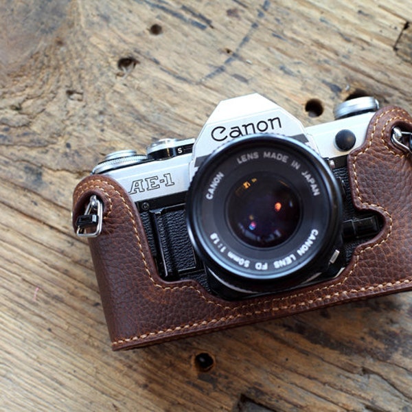 CANON AE1 AE1P A1 HandMade Camera protection Cowhide leather case Bag Made to Order Brand new handcrafted Half case