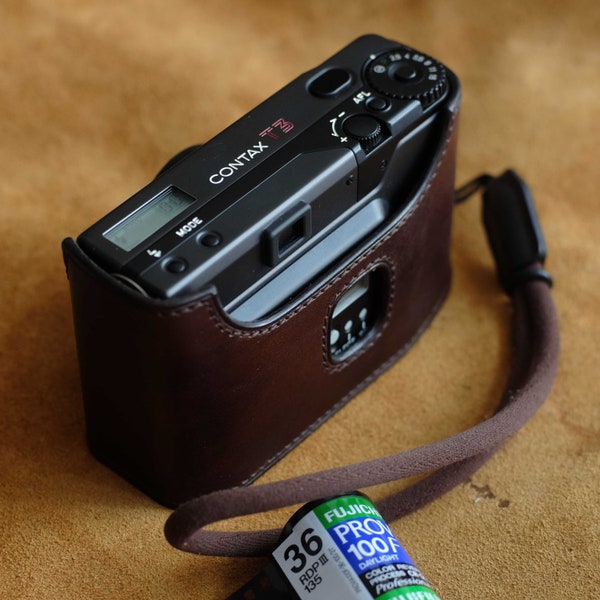 Contax T3 HandMade Camera protection Cowhide leather case Bag Made to Order Brand new handcrafted Half case stitching length