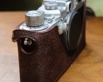 Canon IIIa HandMade Camera protection Cowhide leather case Bag Made to Order Brand new handcrafted Half case stitching length