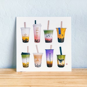 Local SF Boba: Illustrated Print of San Francisco&#39;s Favorite Bubble Tea Cafes - 8x8
