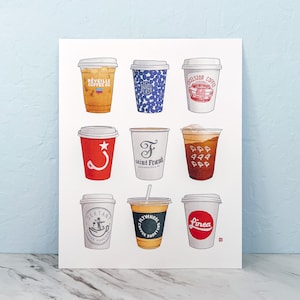 Local San Francisco Cafes: Illustrated Coffee Cups Print