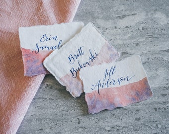 Custom Deckle Edge Watercolor Hand Lettered Escort Cards / Custom Wedding Name Place Cards / Wedding Calligraphy / Modern Event Calligraphy
