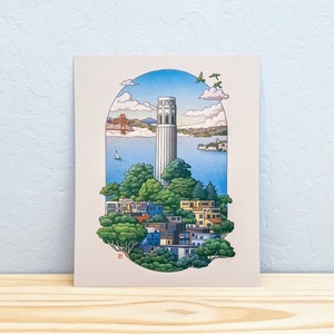 La icónica Torre Coit de San Francisco: Ilustración local impresa