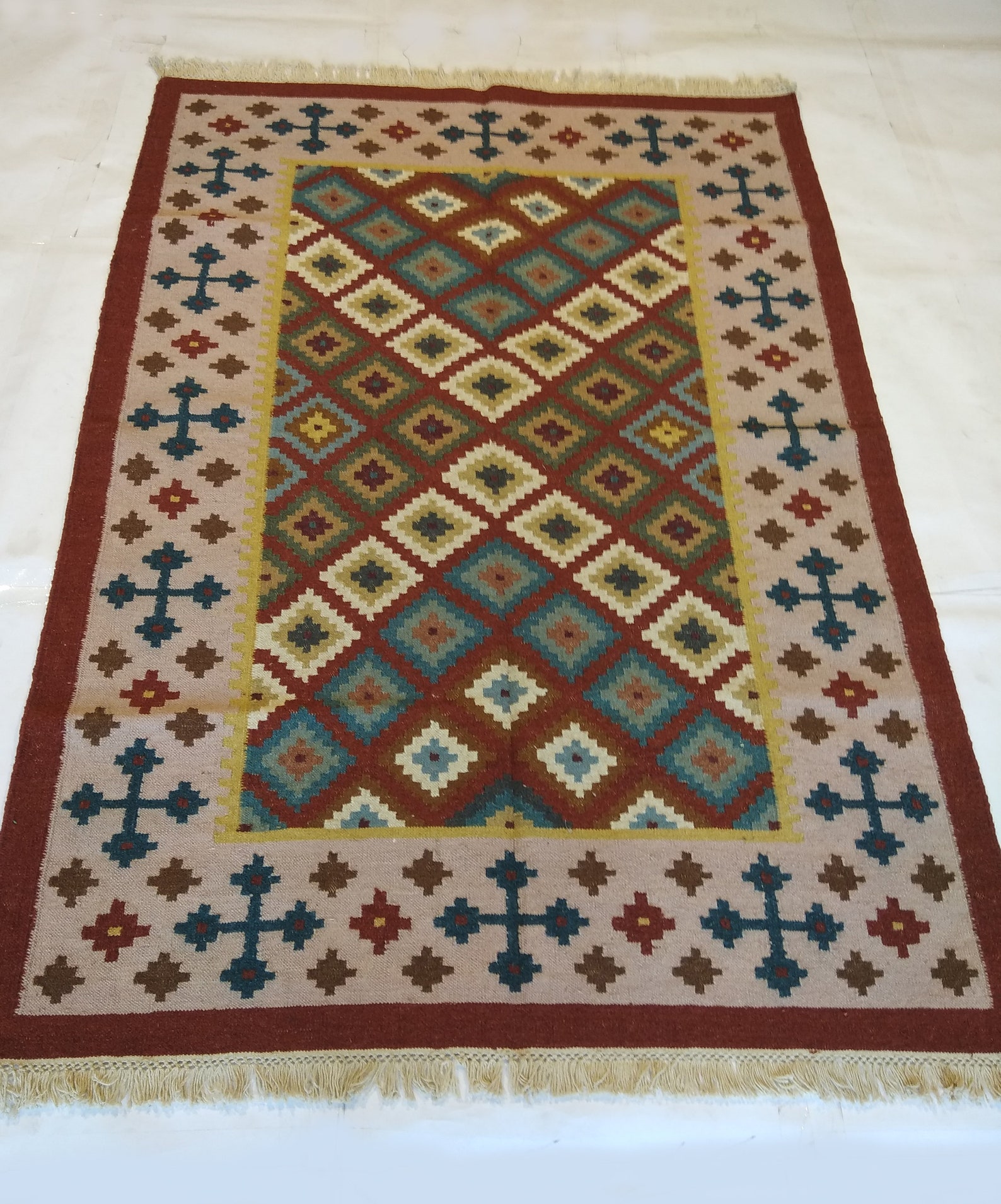 Handmade Turkish Wool Cotton Area Rug Home Decorative Dhurrie Etsy