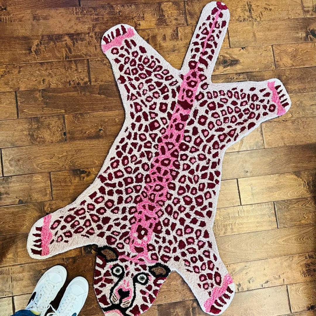 Pink Leopard Rug Hand Tufted Wool Carpet Kid's Room Etsy