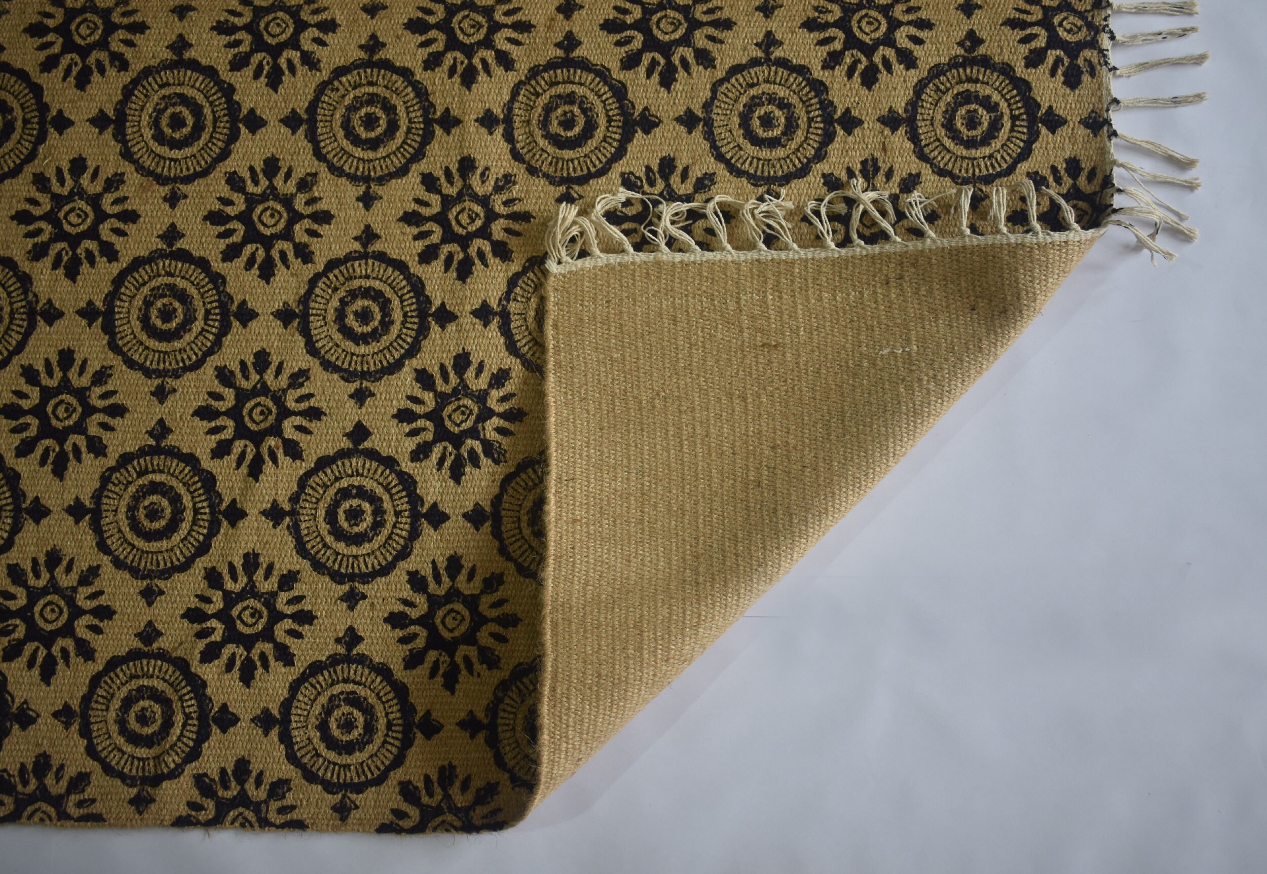 Traditional Block Printed Jute Rug Home Decorative Area Rug Etsy