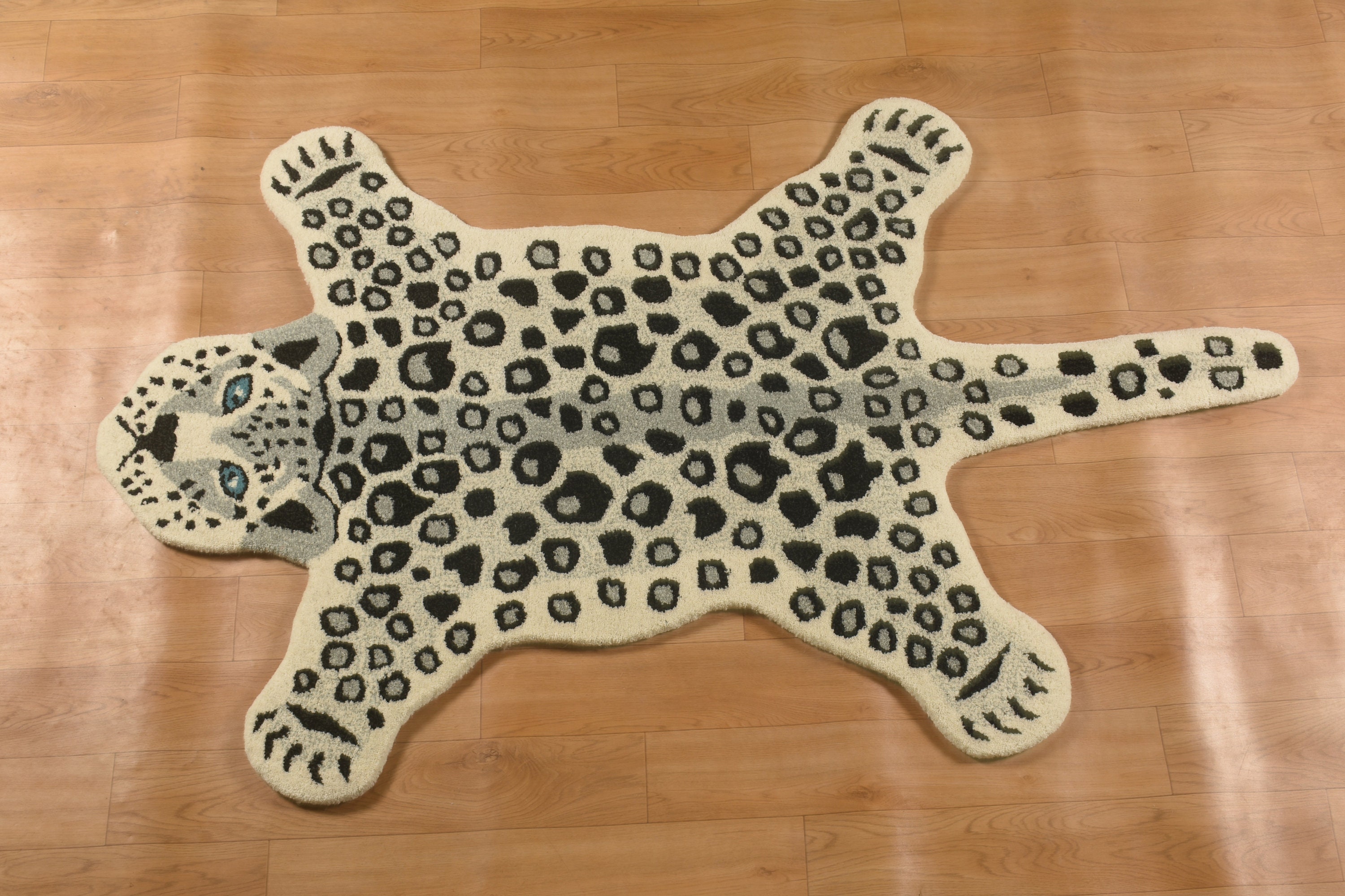 American White Jaguar Skin Wool Rug Fine Big Cat Mat Antislip Etsy