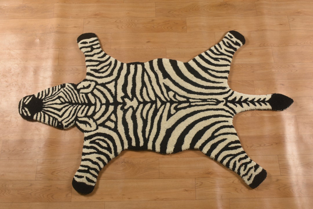 Teppich Zebra Blätter Muster - Weicher Kurzflor Rutschfest Für Wohnzimmer & Schlafzimmer