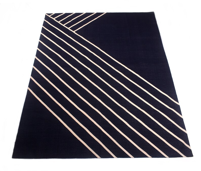 Hand Woven Blue Stripe Rug, Flat shops Woven Rug Indian Cotton Dhurrie Designer Rug for Living Room Bedroom Home Decor 6x8 feet