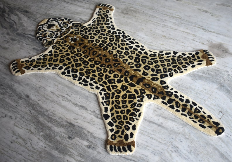 Leopard Mat Hand Tufted Wool Carpet Home Decorative Animal Rug Etsy