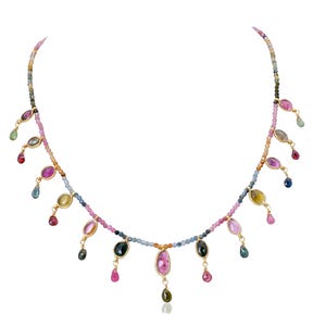 Handgemachte vergoldete Sterling Silber Turmalin Halskette - Bunter Edelstein Schmuck