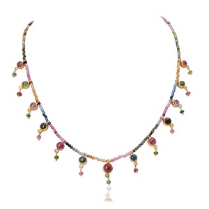 Handgefertigte Silber vergoldete Turmalin Halskette, mehrfarbiger Edelstein Schmuck, Geburtstagsgeschenk, Mutter Geschenk, Weihnachtsgeschenk für sie