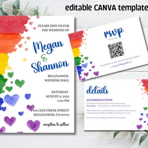 Convite de casamento RAINBOW Convite de casamento gay Cartão de casamento do mesmo sexo Casamento LGBTQ Casamento lésbico Download instantâneo Convite editável