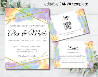 Gay Wedding Invitation Card, LGBT Groom and Groom, Lesbian Wedding Invitation, Same Sex Wedding, Instant Download Editable Invitation