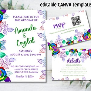 Gleichgeschlechtliche Hochzeitseinladungskarte bearbeitbar, schwule Hochzeit und lesbische Hochzeitseinladung, Regenbogenhochzeit Digital einladen, Liebe ist Liebe