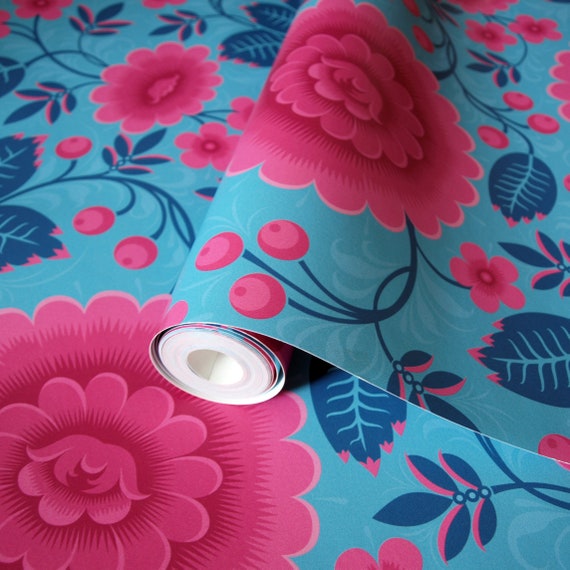 Flower Bomb Wallpaper in Cobalt Blue and Pink  Lust Home