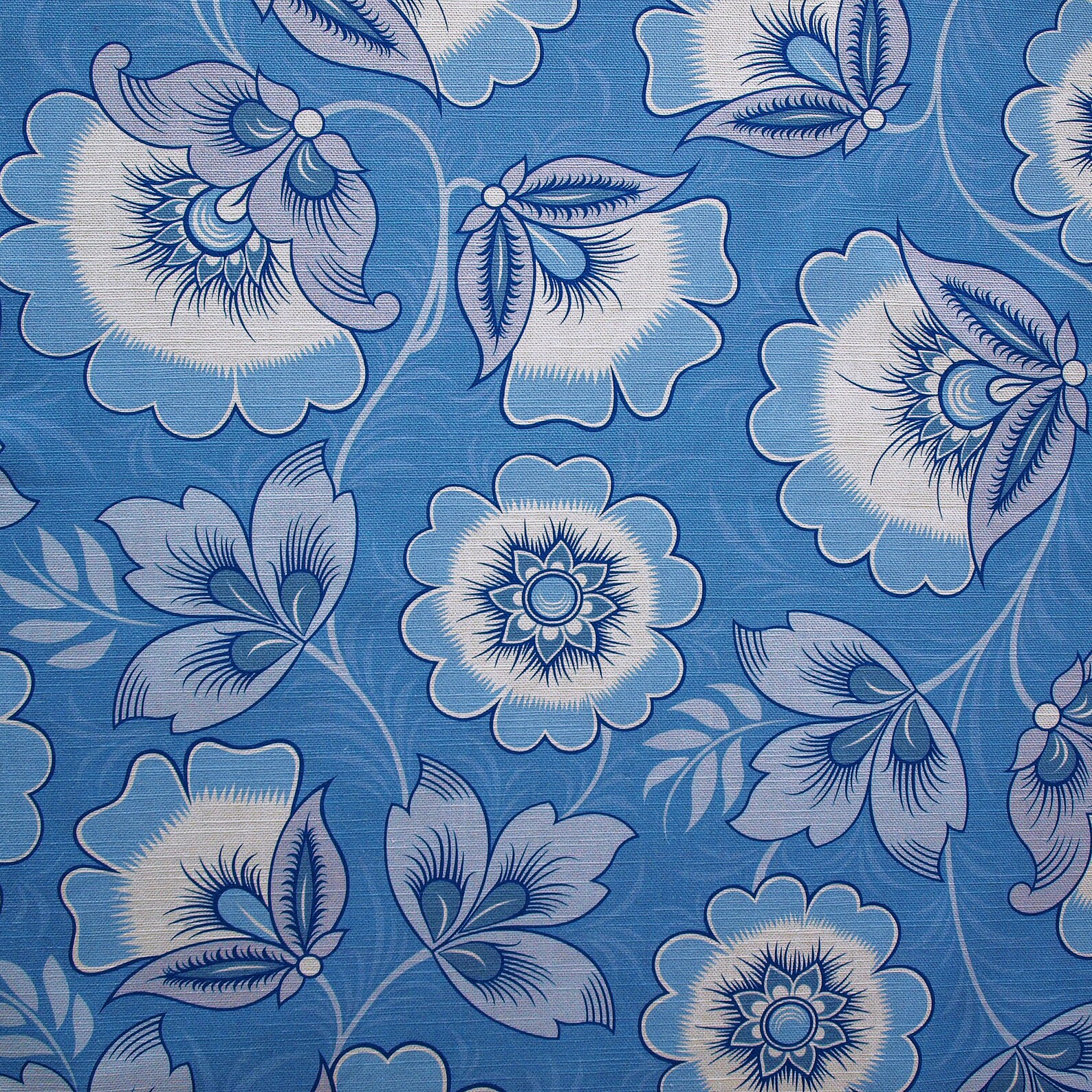 Linen Fabric A5 Swatch Blue Floral Fabric Floral Print Etsy