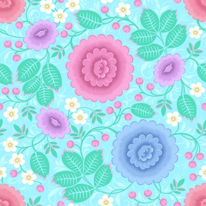 Blue Floral Wallpaper Sample: Pastel Botanical Print