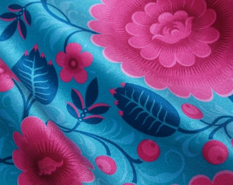 Luxury Floral Velvet, Fuchsia, Turquoise, Bold Floral Print, Upholstery Fabric, Printed Velvet, Craft, Curtains, Bags, Soft Furnishings