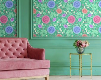 Pastel Green Wallpaper, Floral Wallpaper, Pastel Wallcovering, Mint Green, Wall Mural, Feature Wall, Green Wall Paper, Botanical Print