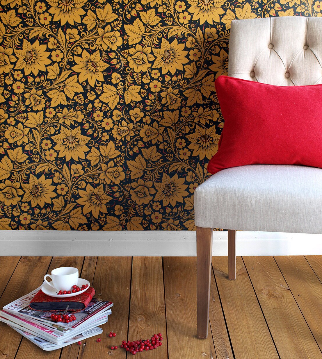 Wallpaper, Bathroom Wallpaper, Wall Decor, Dark Wallcoverings, Floral ...