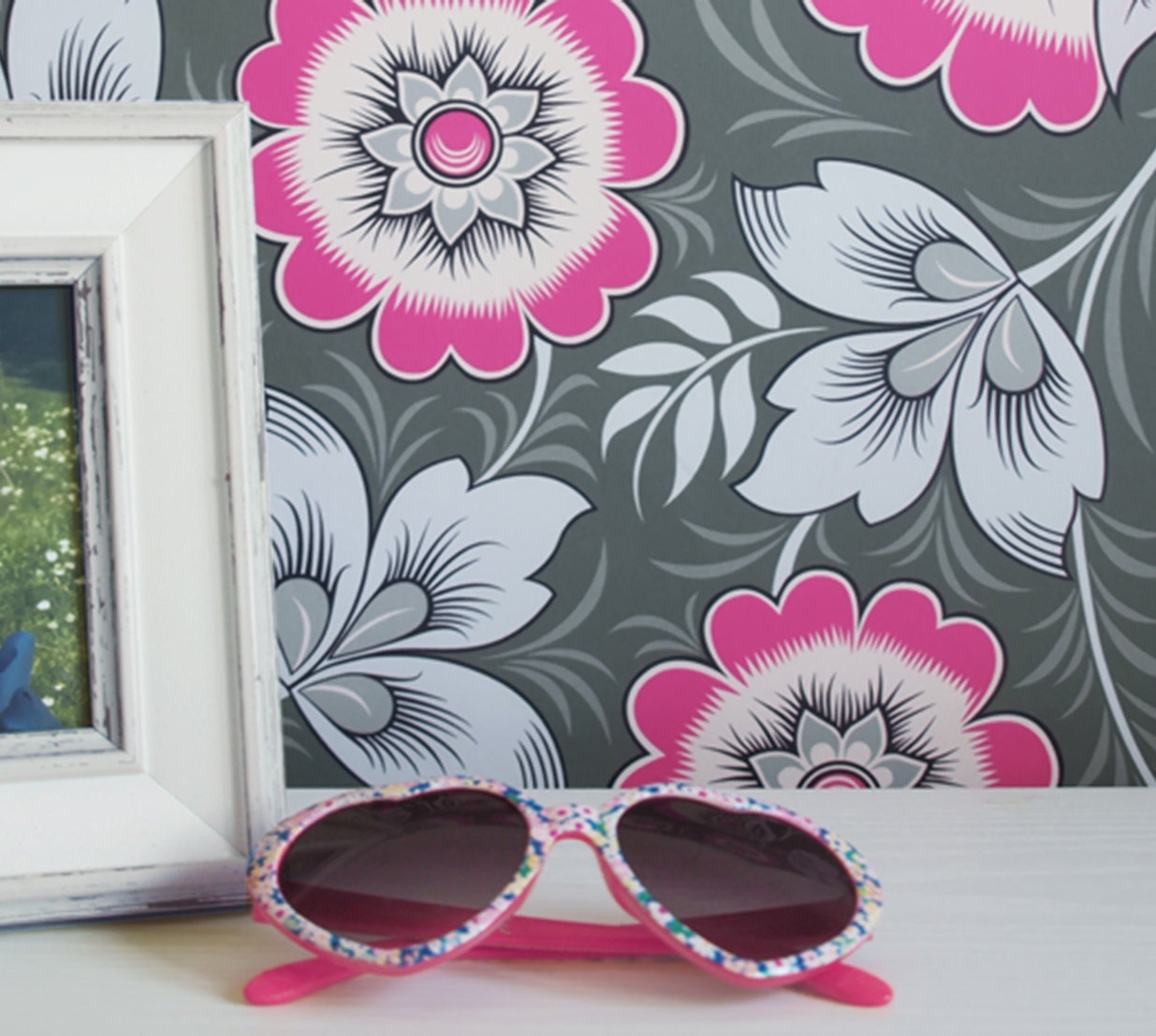 Pink and Grey Wallpaper Sample Hot Pink Floral Wallpaper Etsy UK