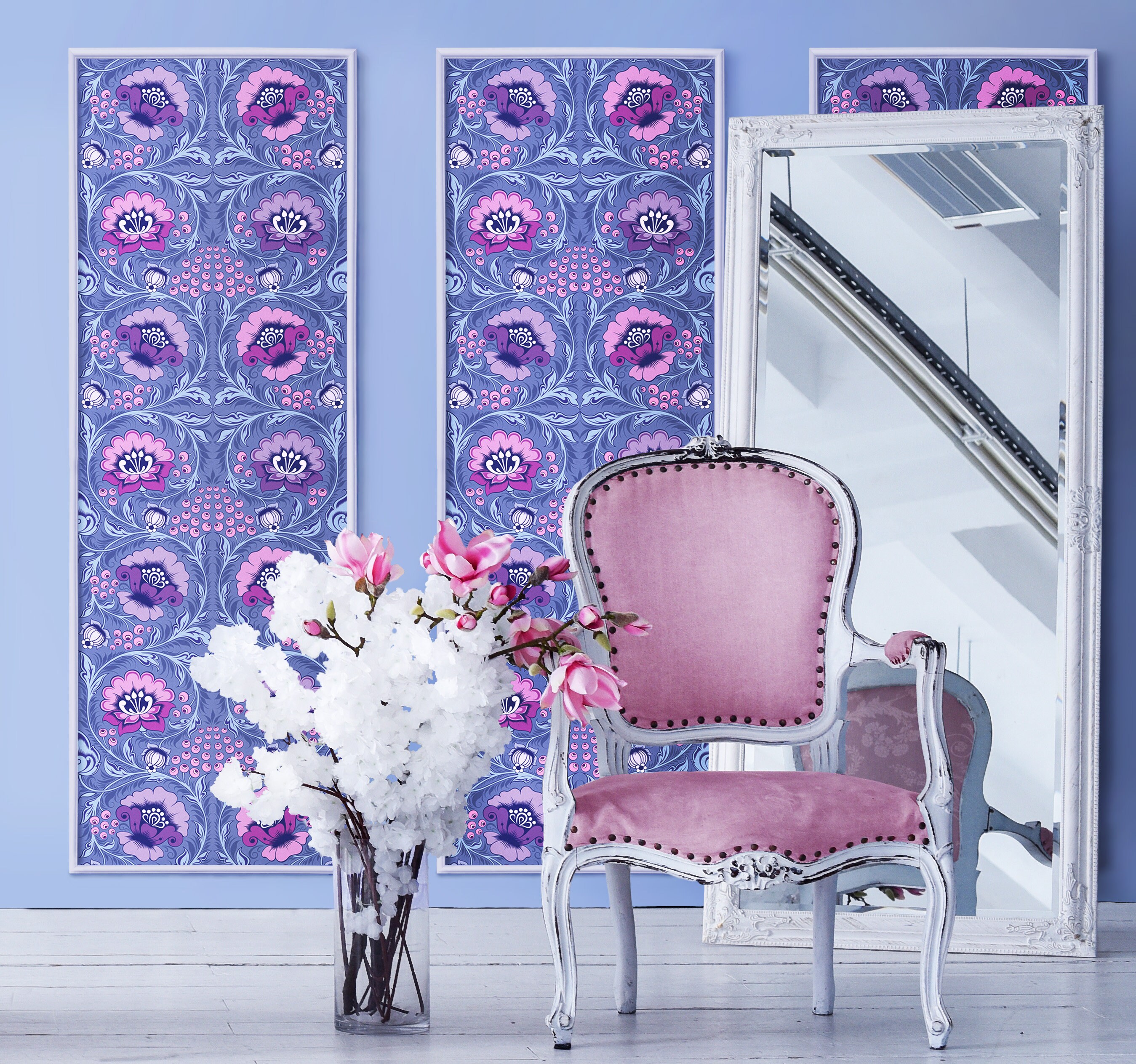 Wallpaper Purple Wallcovering Floral Pattern Lilac Wall Etsy