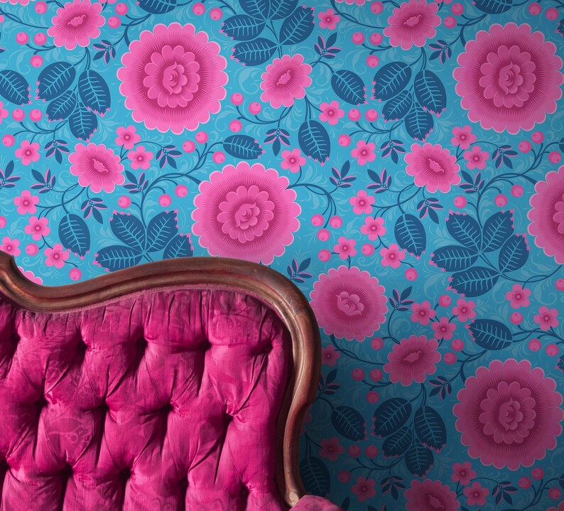 Wallpaper Sample Bold Wallpaper Turquoise Wall Decor Large Etsy