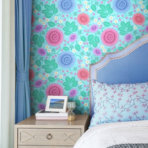 Light Blue Floral Wallpaper: Pastel Botanical Print, Nature Inspired