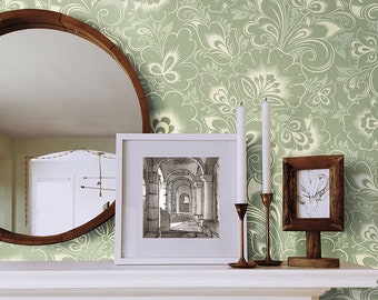 Sage Green Floral Wallpaper: Vintage Style Wall Mural