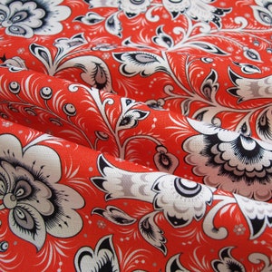 Red Floral Print Cotton Linen Fabric: Eco-Friendly Upholstery Material