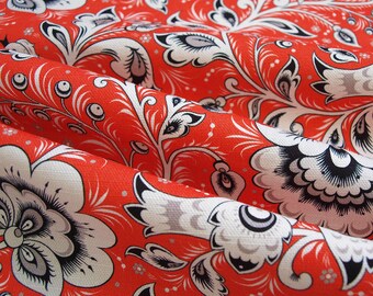 Red Floral Print Cotton Linen Fabric: Eco-Friendly Upholstery Material