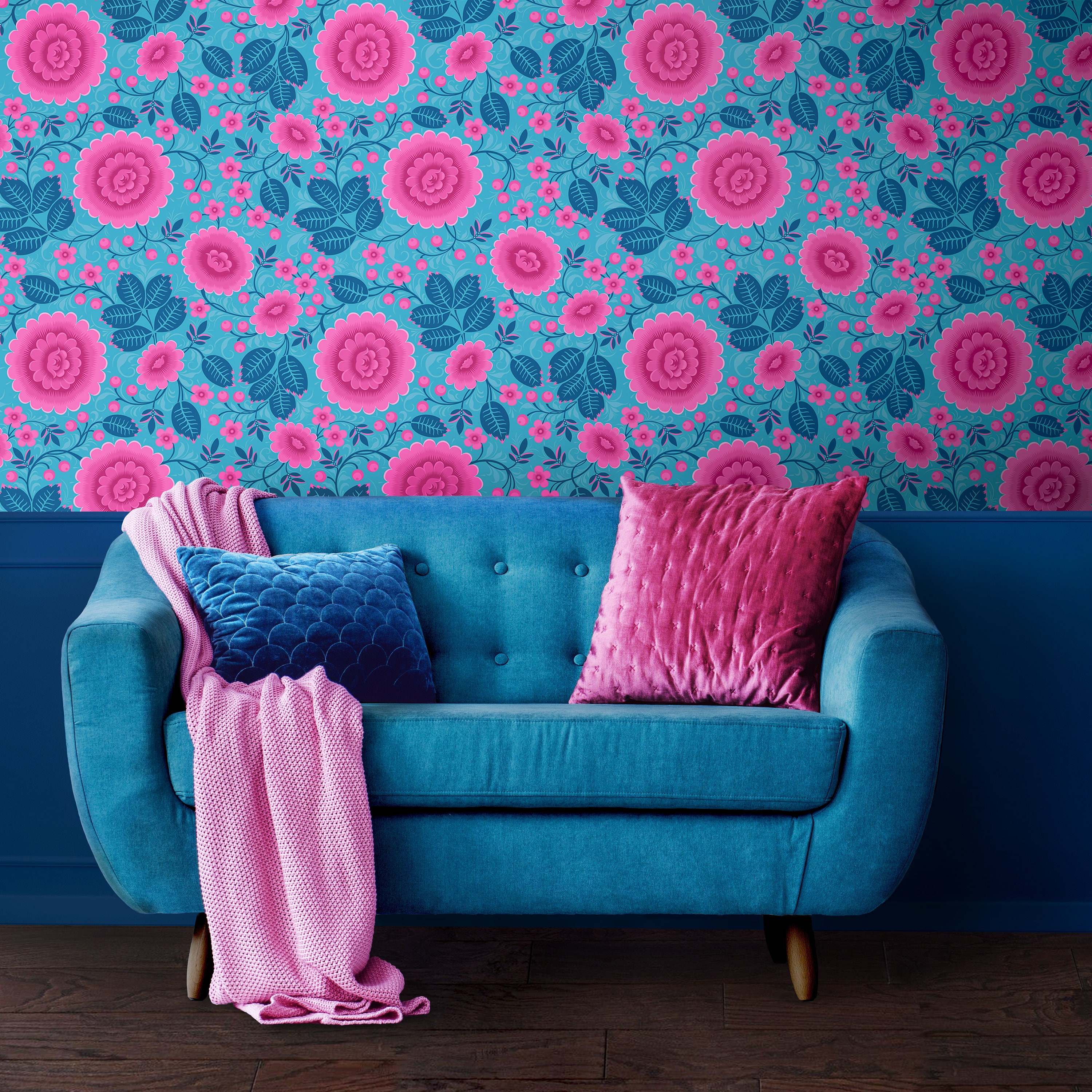 Pink and on sale blue wallpaper