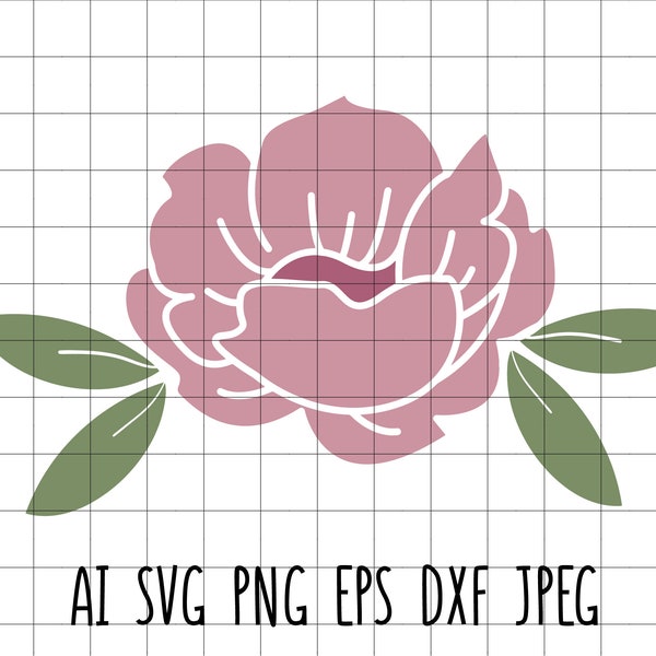 Cute Peony Vector Flower Clipart Cut File Vinyl Transfer Embroidery Home Scrap Decor Svg Dxf Eps Jpeg Ai Png