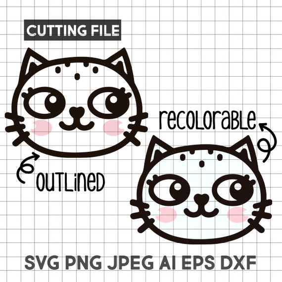 Download Cute Cat Face Kawaii Kitty Vector Clip Art Cutting File Vinyl Etsy PSD Mockup Templates