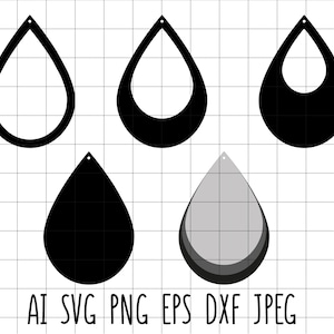 Teardrop Silhoutte Earring Template Set Vector Clip Art Cut File Vinyl Transfer Embroidery Svg Dxf Eps Jpeg Ai Png