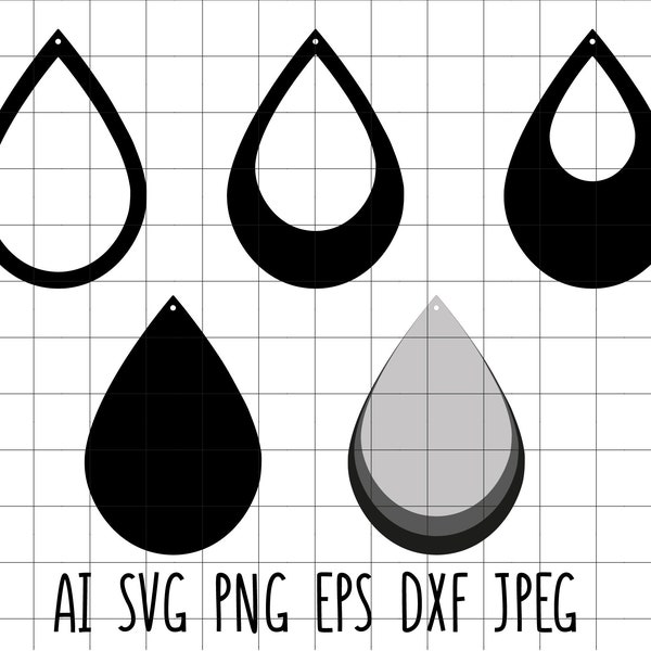 Teardrop Silhoutte Earring Template Set Vector Clip Art Cut File Vinyl Transfer Embroidery Svg Dxf Eps Jpeg Ai Png