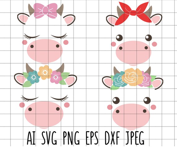 Download Cute Cow Face Set Farm Decor Vector Clip Art Cut File ...