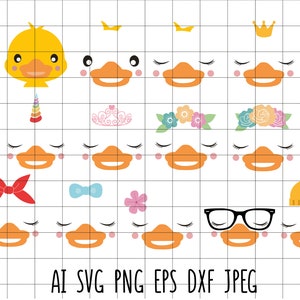 Cute Cartoon Duck Faces Farm Decor Vector Clip Art Cutting File Vinyl Transfer Embroidery Scrapbooking Svg Dxf Eps Jpeg Ai Png