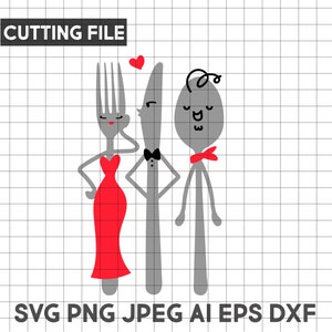 Cute Cartoon Cutlery Vector Kitchen Decor Logo Avatar Clip Art Cutting File Vinyl Transfer Embroidery Scrap Svg Dxf Eps Jpeg Ai Png