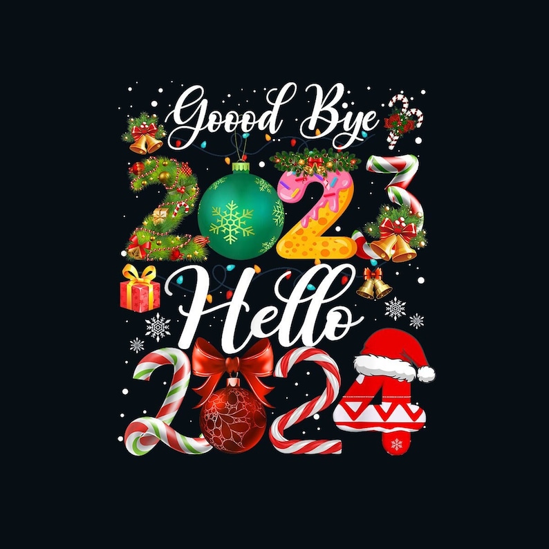 Goodbye 2023 Hello 2024 Happy New Year's Eve Christmas Xmas Digital PNG. image 1