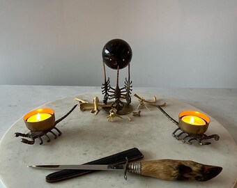 Vintage Scorpion Candleholders, Old Brass, Black magic, Altar Kit, Pair of Scorpions, Dark pathways.