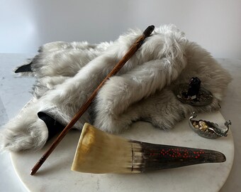Vintage Drinking Horn, Vintage Bulls Horn Cup, Occult Used, Pre owned, Hand painted Rune’s For Gods ( Thor ) TOR and WODEN