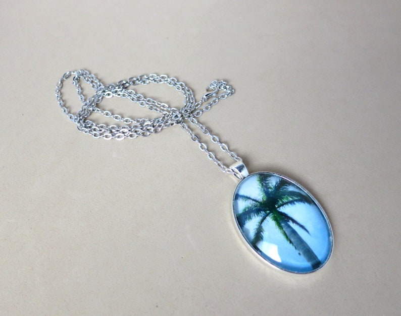 Palm Tree Photo Necklace Glass Cabochon Necklace OOAK Jewelry Oval Pendant Original Photography Plant Lover Gift Nature Inspired