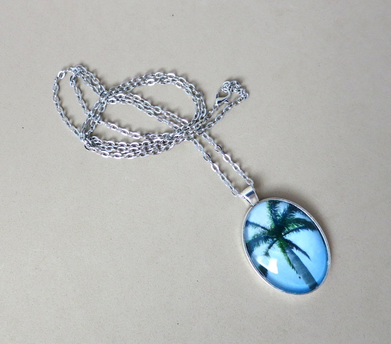 Palm Tree Photo Necklace Glass Cabochon Necklace OOAK Jewelry Oval Pendant Original Photography Plant Lover Gift Nature Inspired